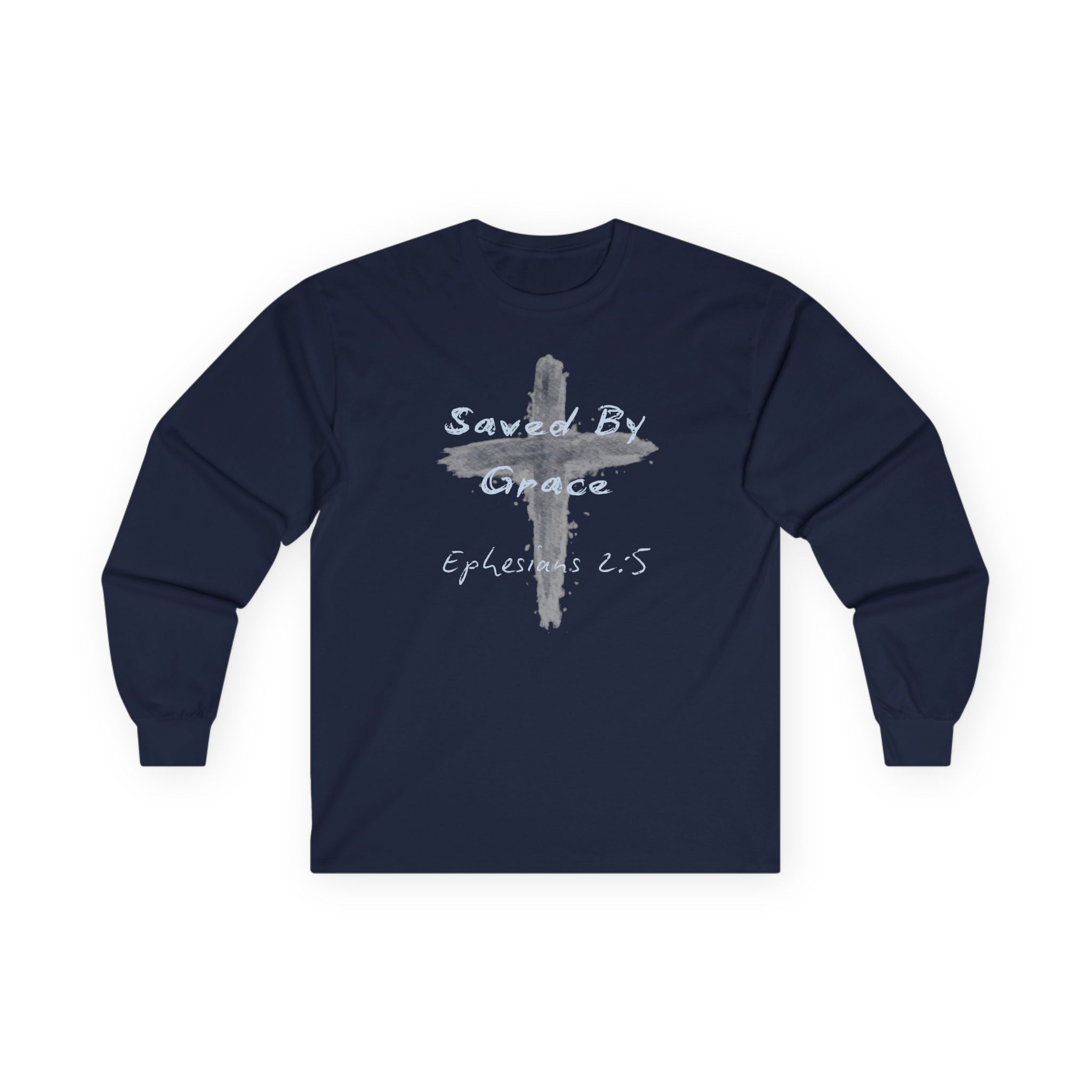 Saved By Grace Cross Design Ephesians 2:5 Long Sleeve Tee
