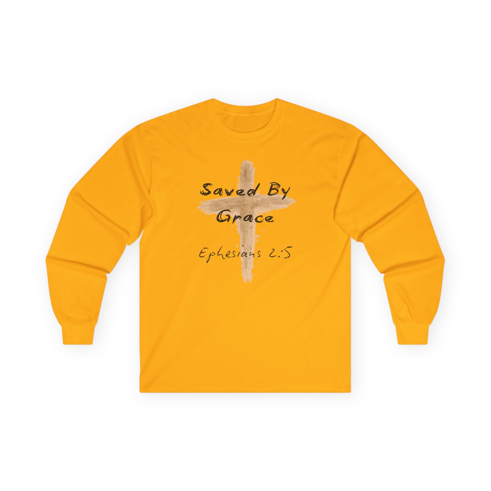 Saved By Grace Cross Design Ephesians 2:5 Long Sleeve Tee