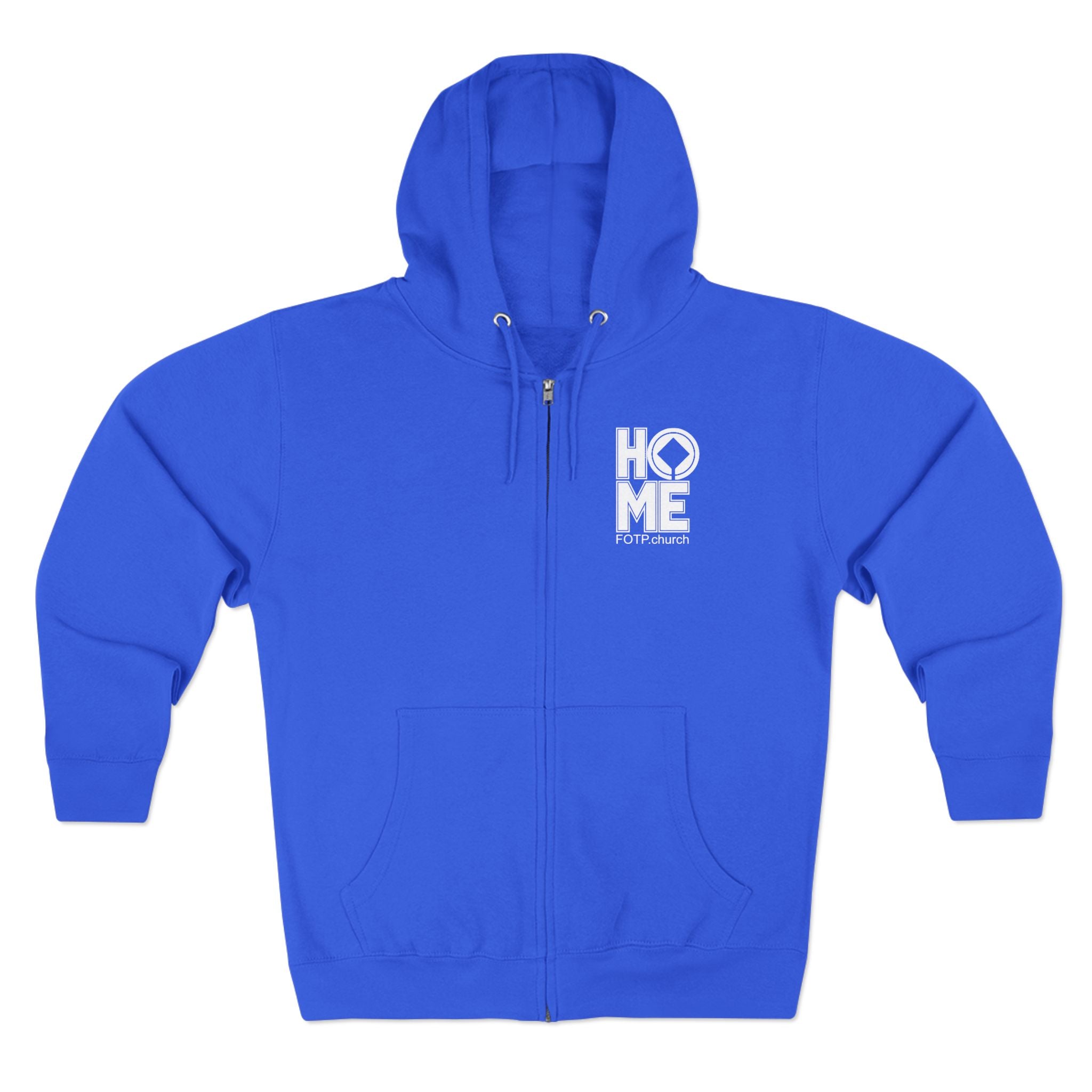 Zip Hoodie — "HOME" Front Logo, Back: REACH • EQUIP • DEFEND (FOTP.church)