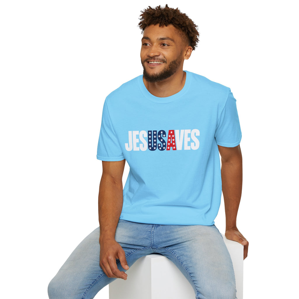 Jesus Saves Patriotic T-Shirt — American Flag Faith Tee