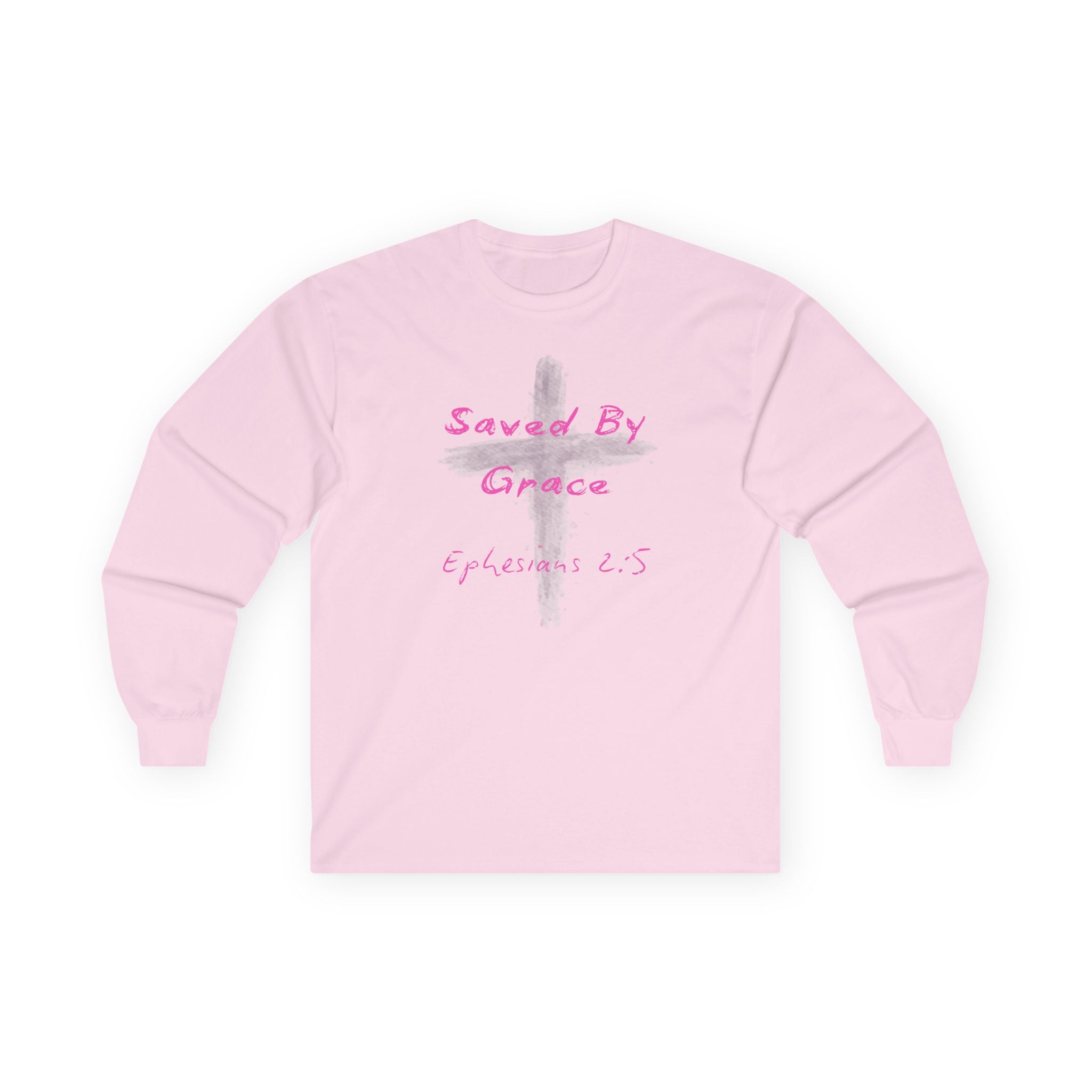 Saved By Grace Cross Design Ephesians 2:5 Long Sleeve Tee