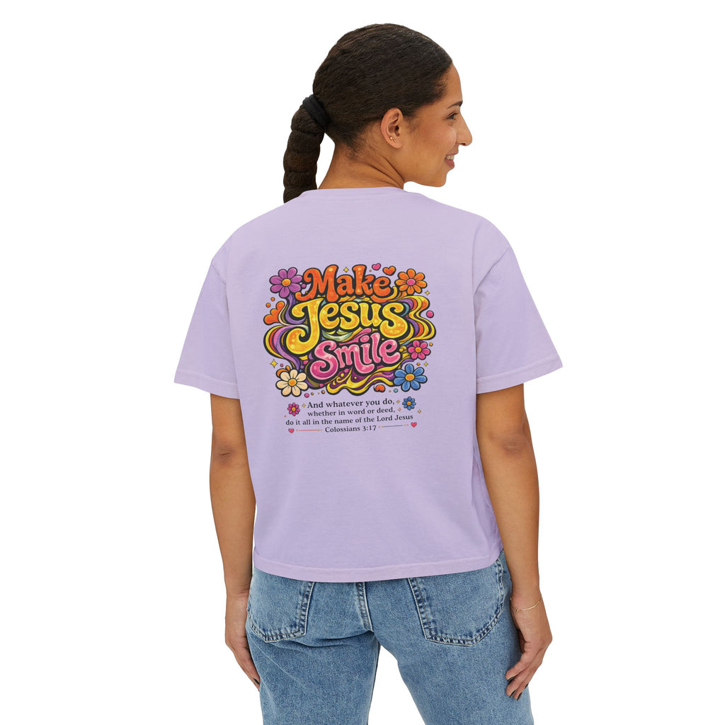 Make Jesus Smile Women's Boxy Tee — Retro Christian Graphic Tee