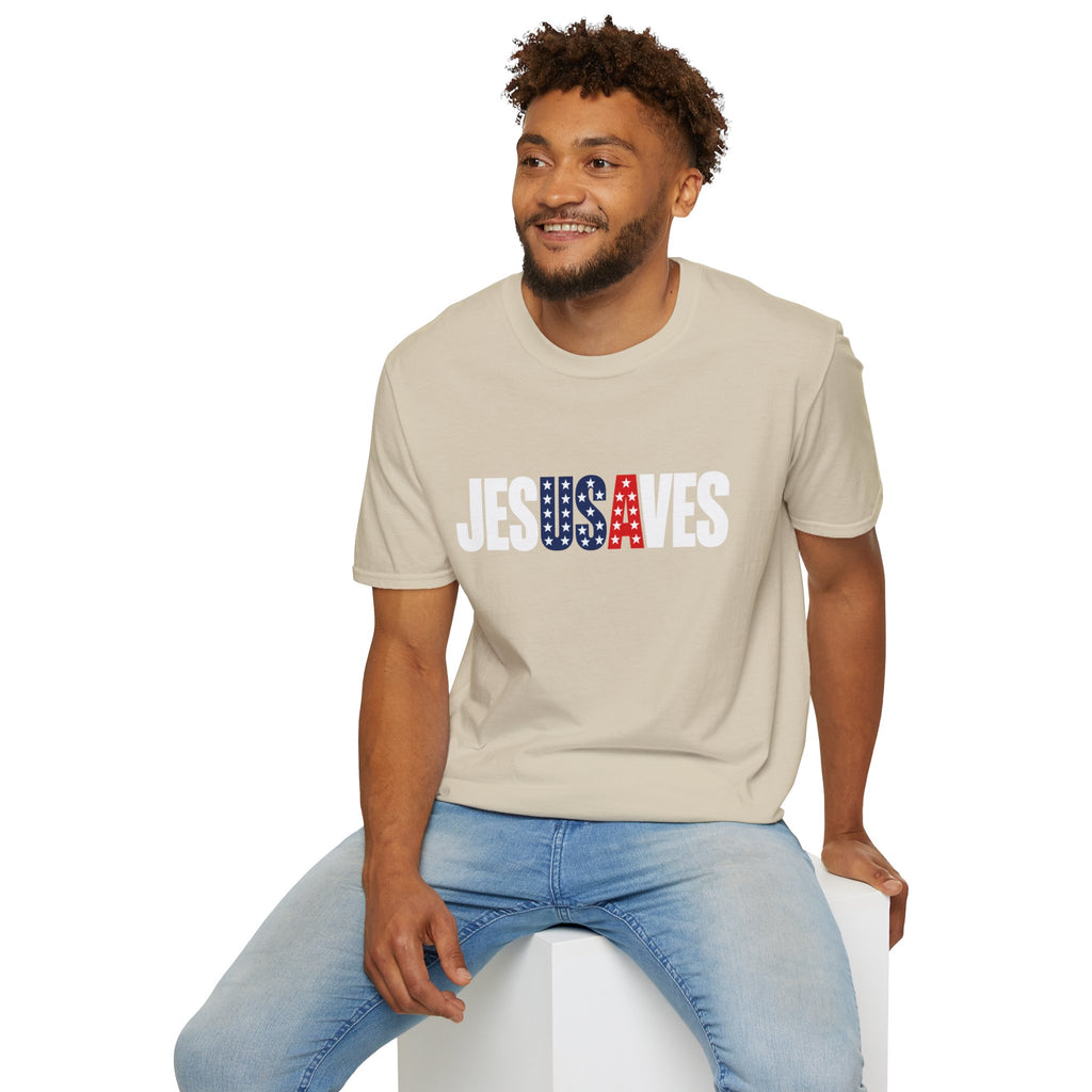 Jesus Saves Patriotic T-Shirt — American Flag Faith Tee