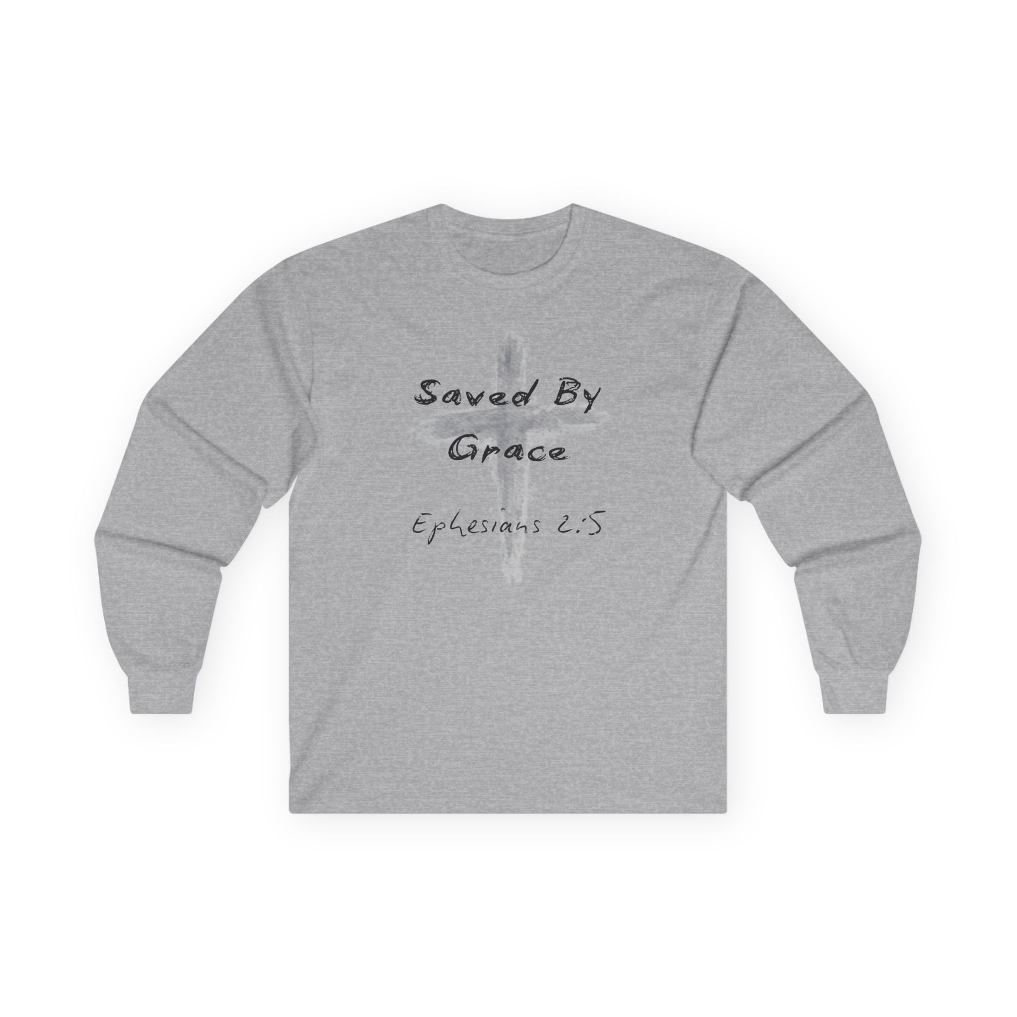 Saved By Grace Cross Design Ephesians 2:5 Long Sleeve Tee