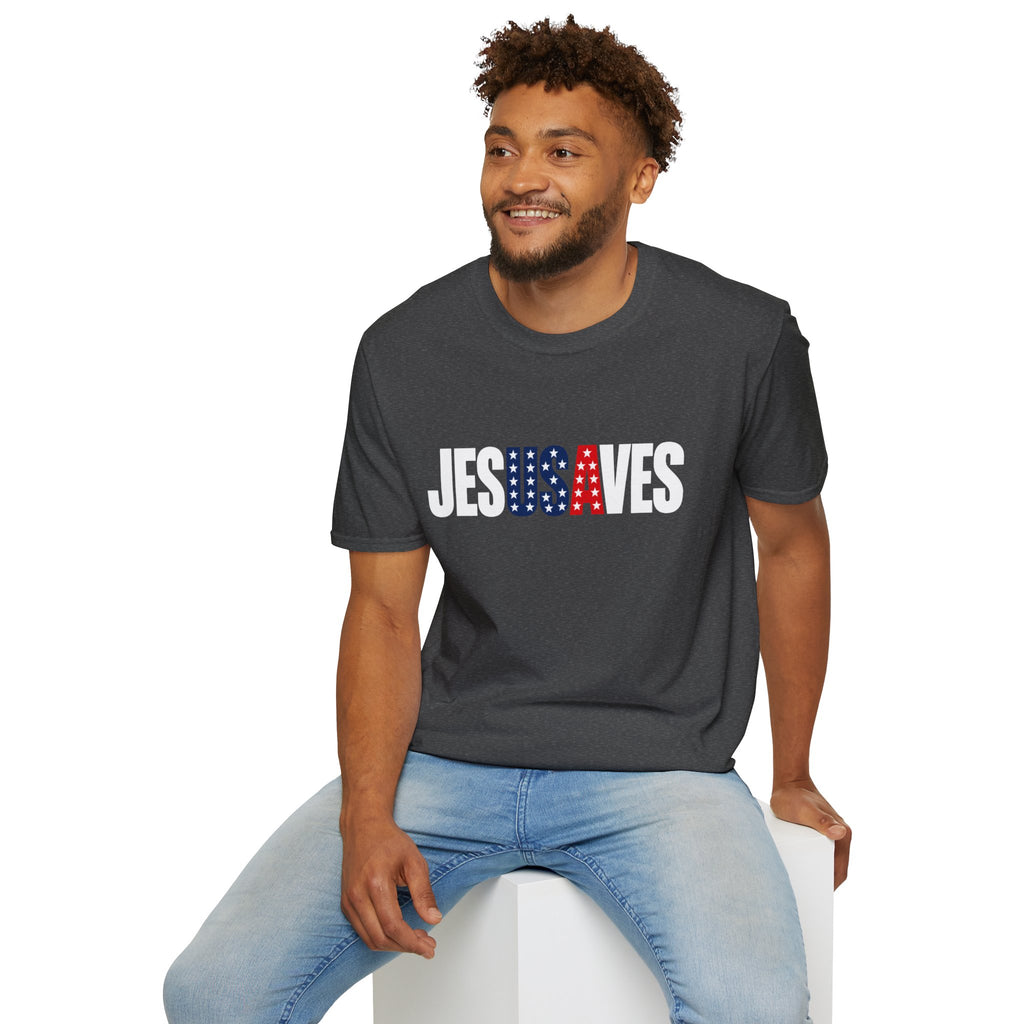 Jesus Saves Patriotic T-Shirt — American Flag Faith Tee