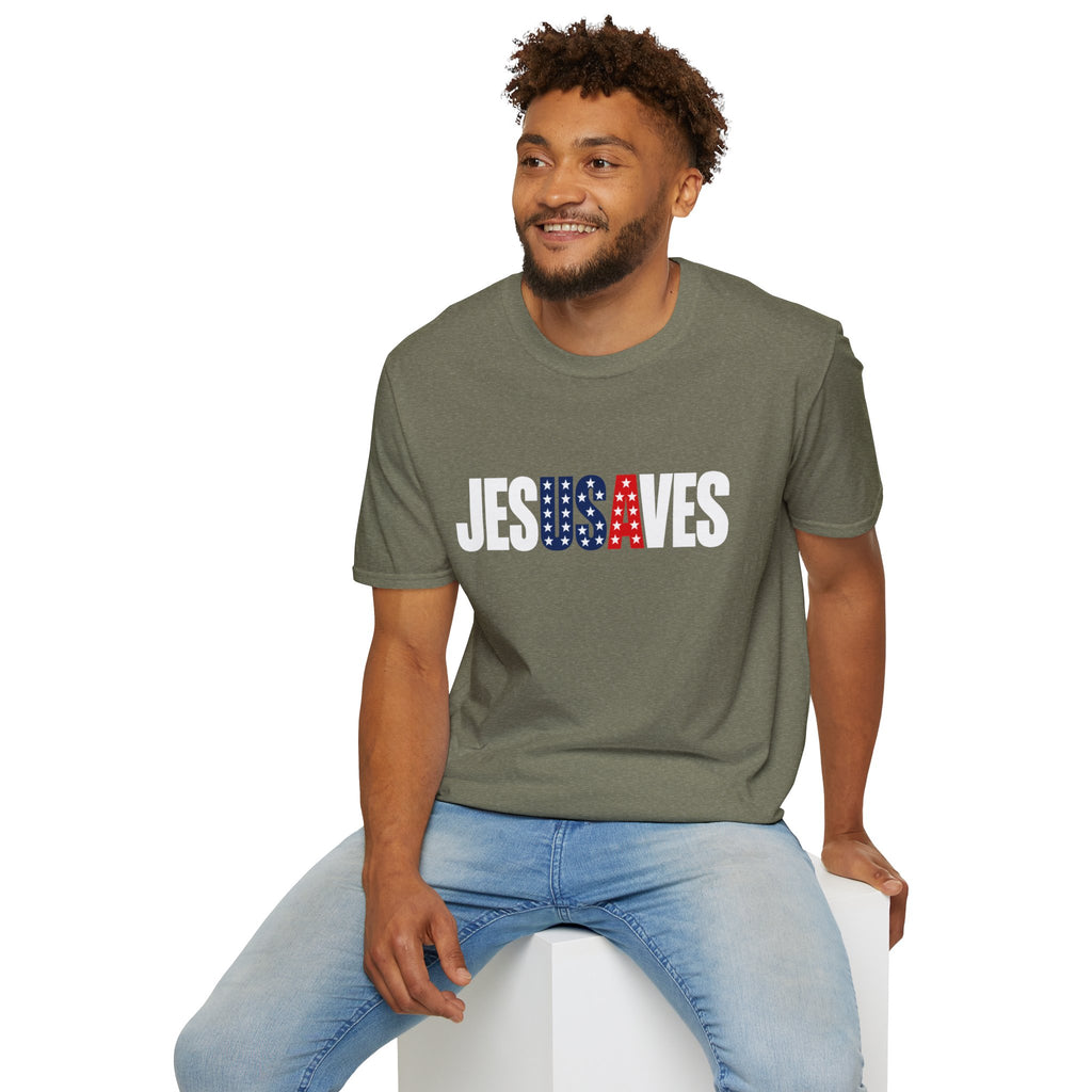 Jesus Saves Patriotic T-Shirt — American Flag Faith Tee