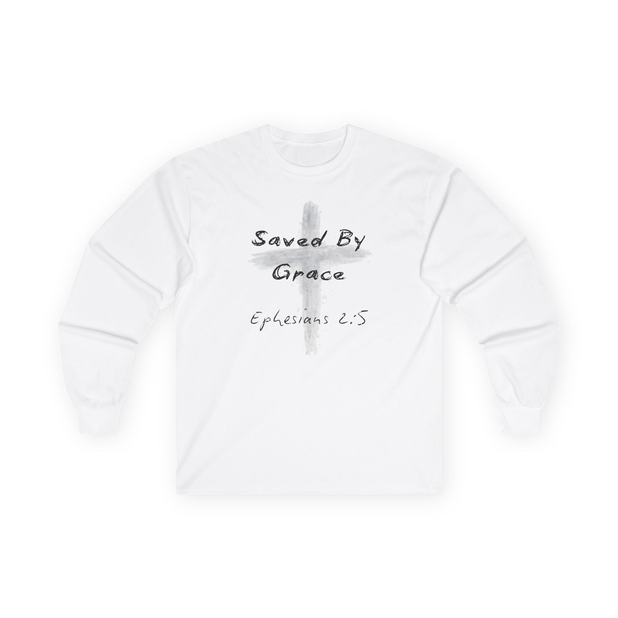 Saved By Grace Cross Design Ephesians 2:5 Long Sleeve Tee