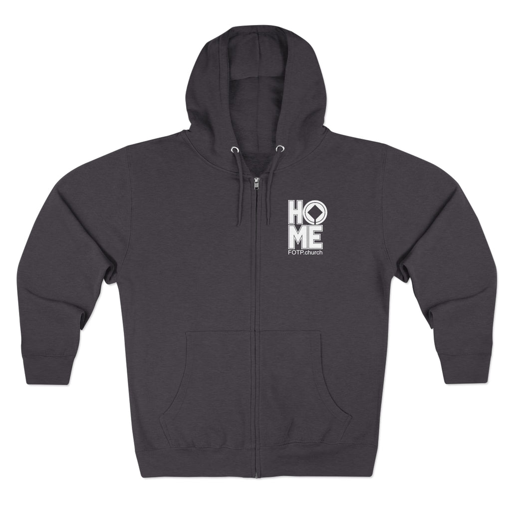 Zip Hoodie — "HOME" Front Logo, Back: REACH • EQUIP • DEFEND (FOTP.church)