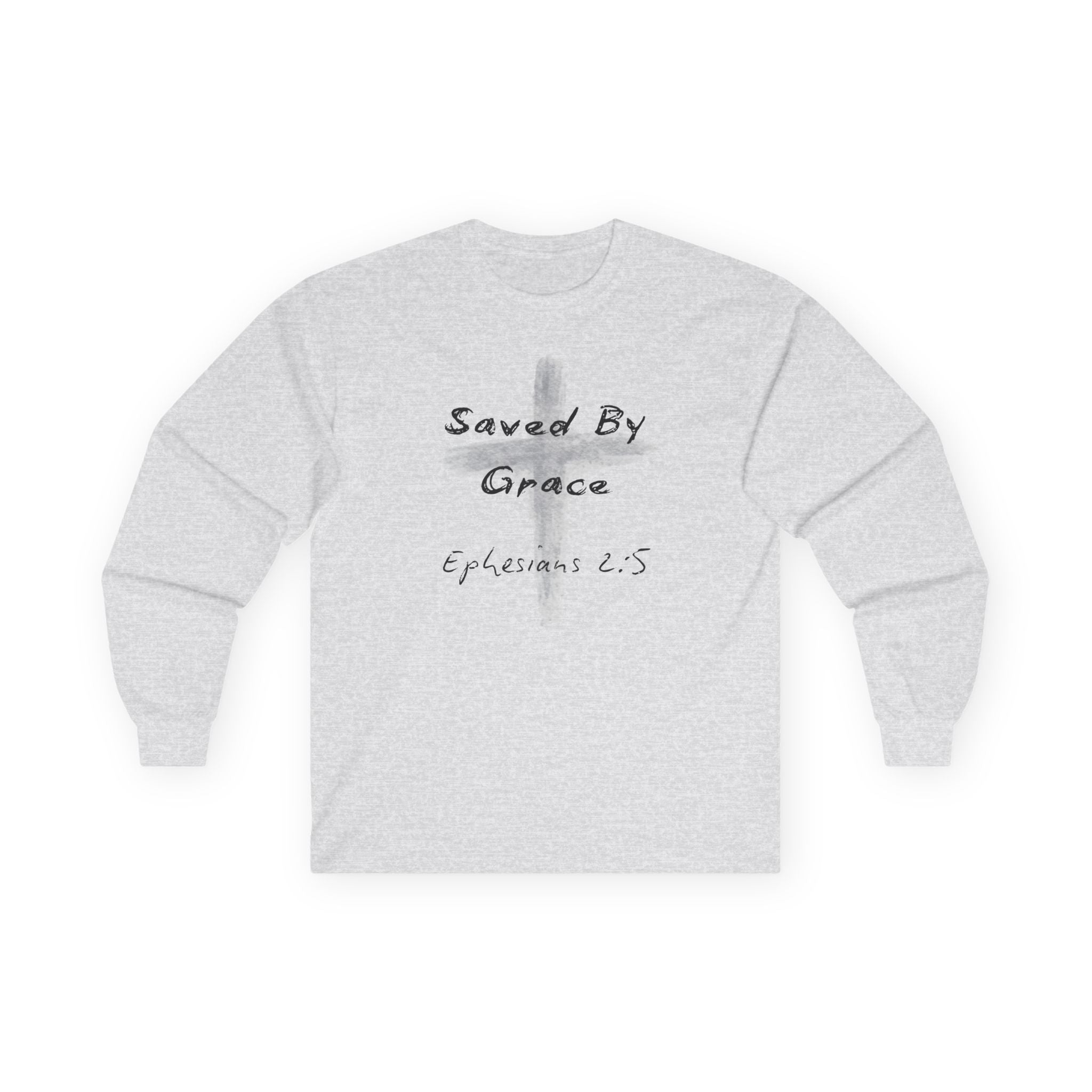 Saved By Grace Cross Design Ephesians 2:5 Long Sleeve Tee