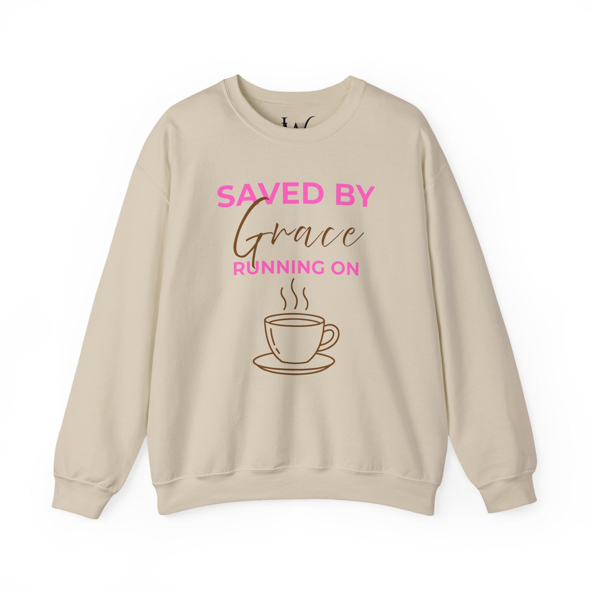 Saved by Grace Running on Coffee Graphic Crewneck Sweatshirt