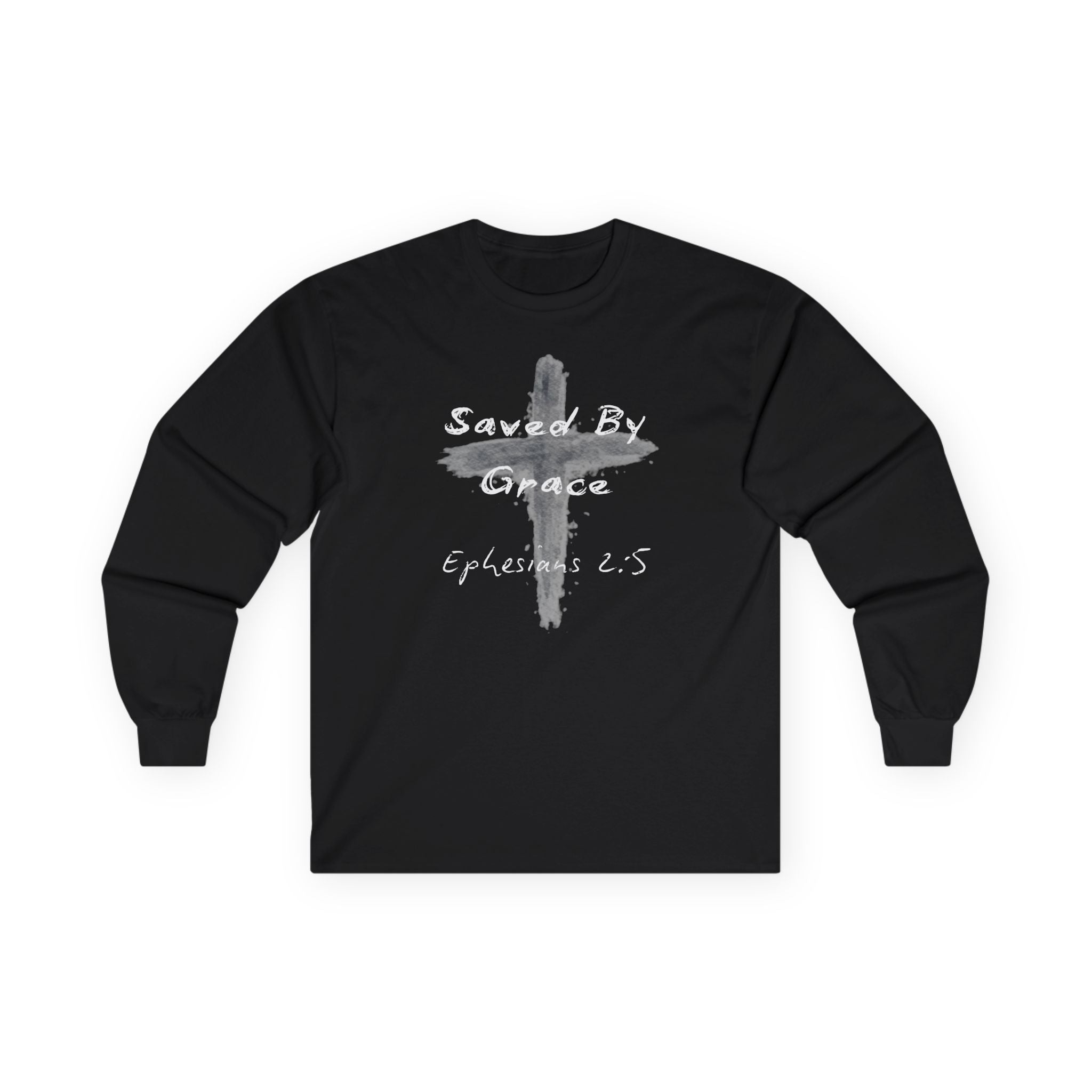 Saved By Grace Cross Design Ephesians 2:5 Long Sleeve Tee