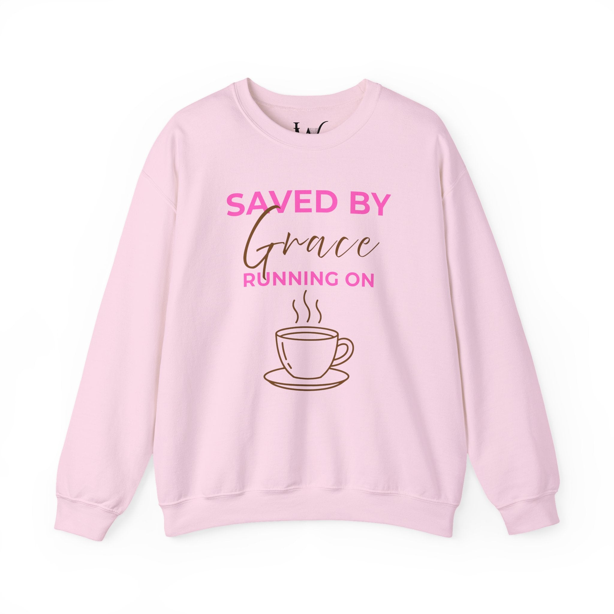 Saved by Grace Running on Coffee Graphic Crewneck Sweatshirt