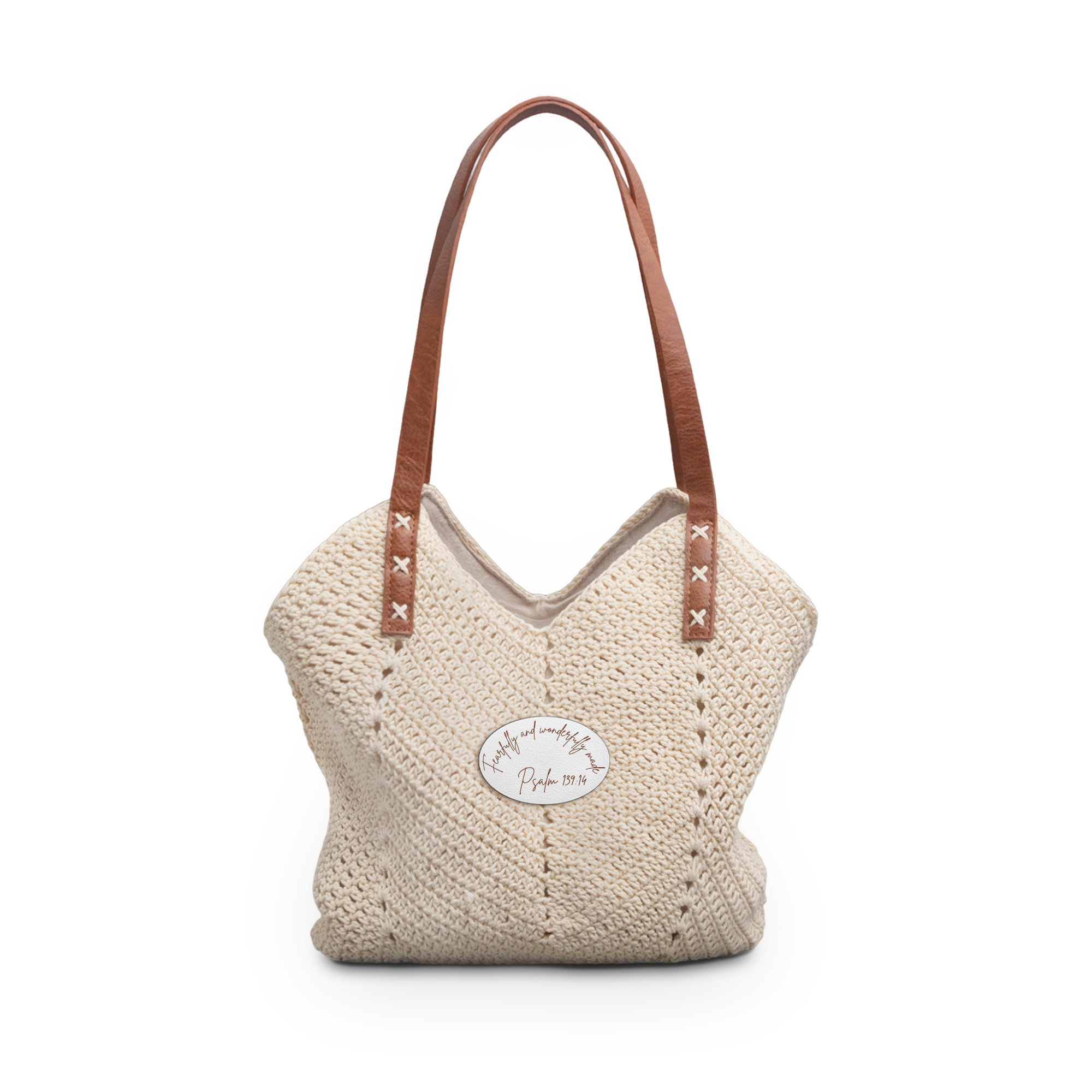 Straw Shoulder Bag — "Fearfully and Wonderfully Made" Psalm 139:14 Embroidered Beach Tote
