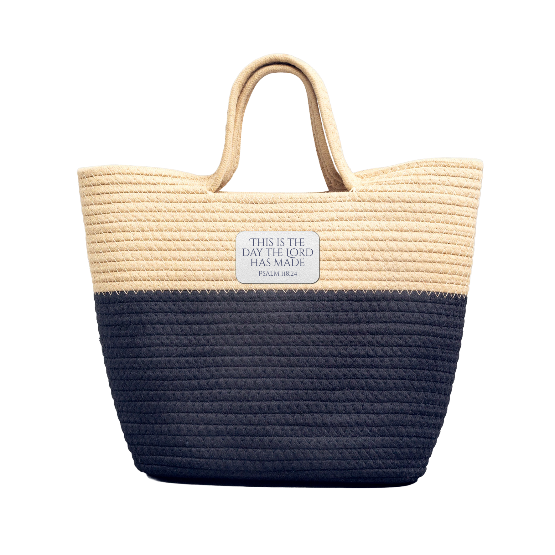 Canvas Patch Straw Tote — “This Is The Day The Lord Has Made” Psalm 118:24