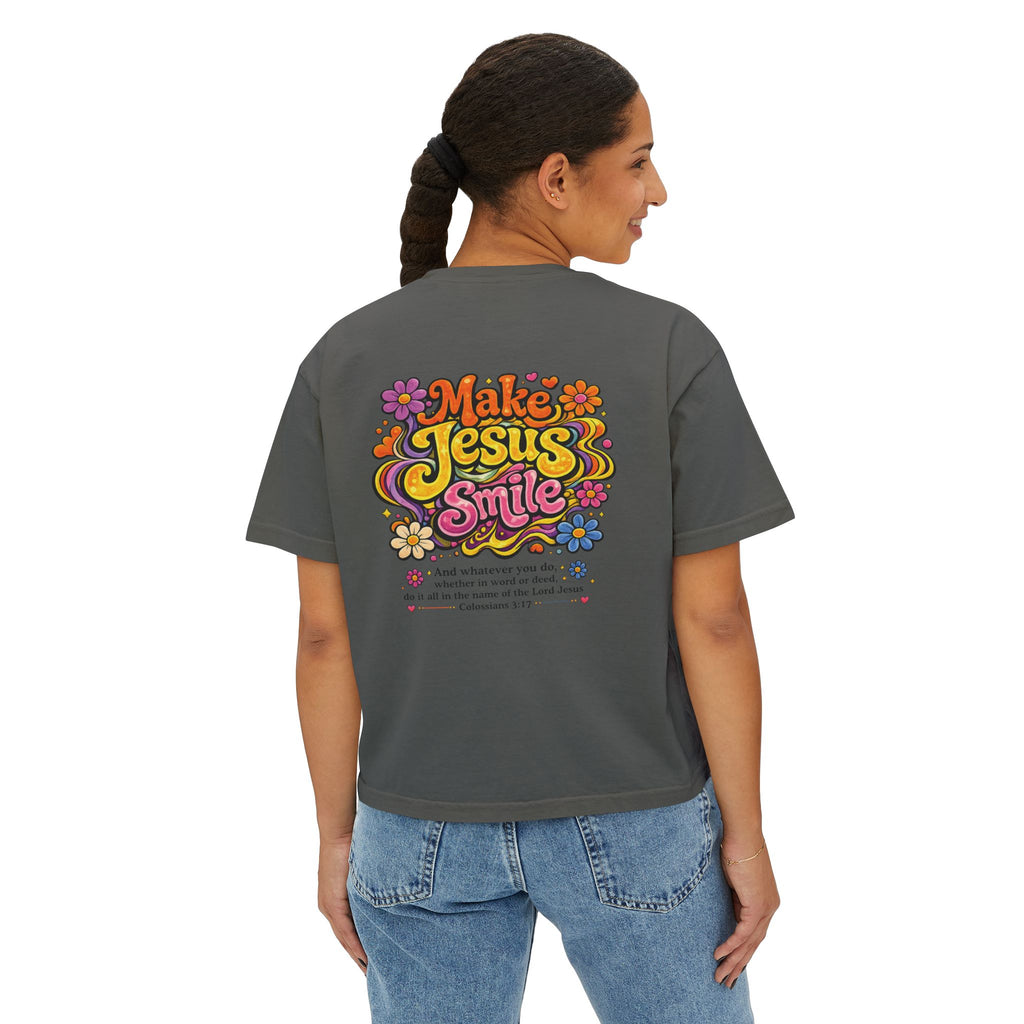 Make Jesus Smile Women's Boxy Tee — Retro Christian Graphic Tee