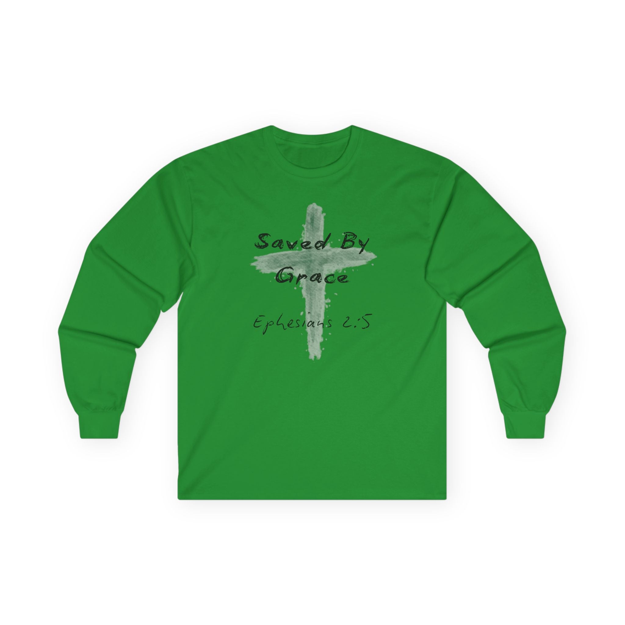 Saved By Grace Cross Design Ephesians 2:5 Long Sleeve Tee