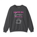 Saved by Grace Running on Coffee Graphic Crewneck Sweatshirt