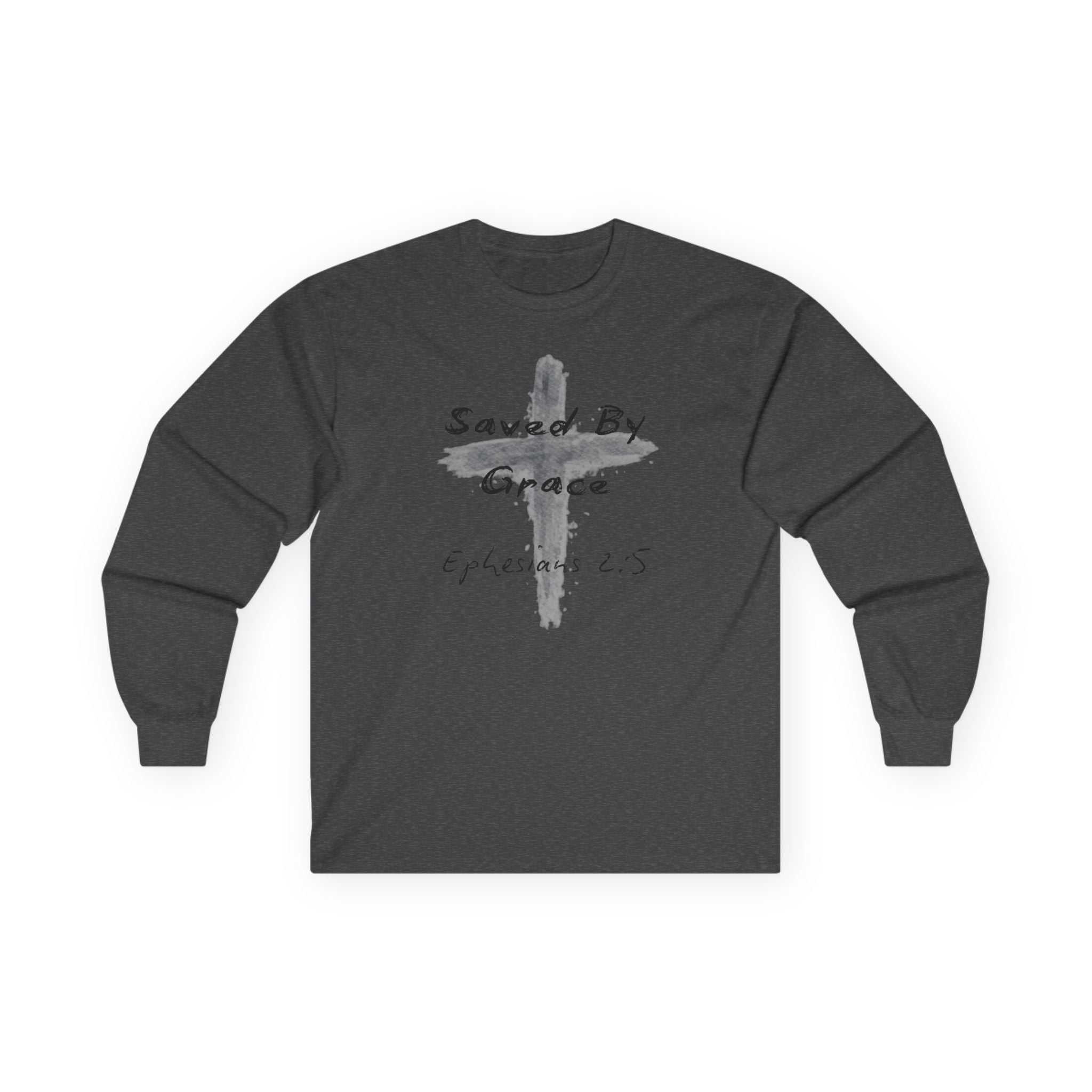 Saved By Grace Cross Design Ephesians 2:5 Long Sleeve Tee