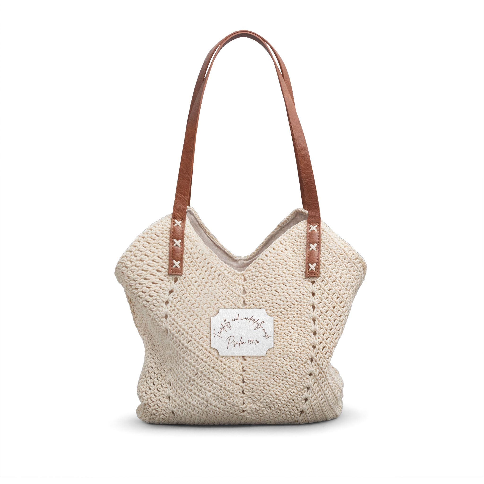 Straw Shoulder Bag — "Fearfully and Wonderfully Made" Psalm 139:14 Embroidered Beach Tote
