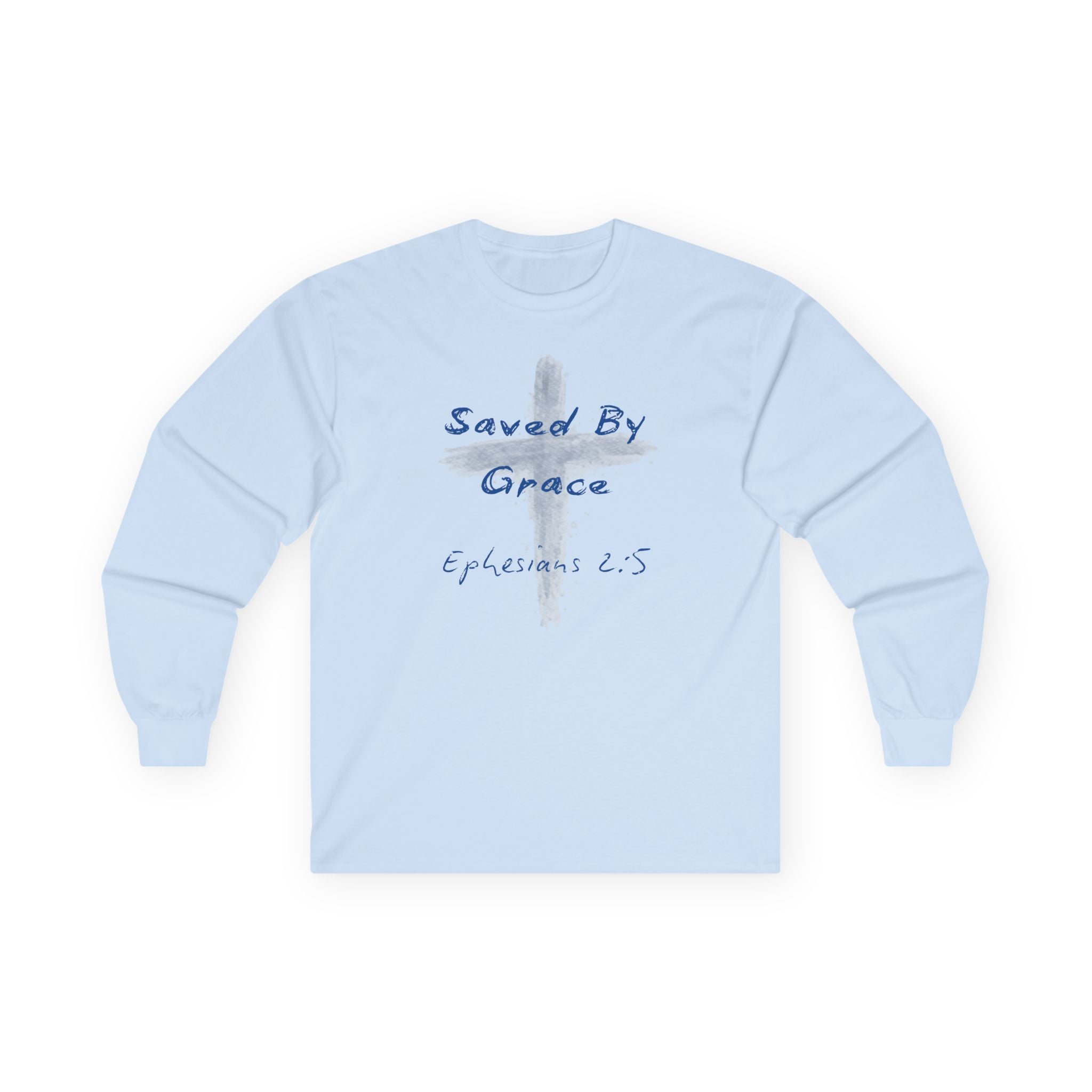 Saved By Grace Cross Design Ephesians 2:5 Long Sleeve Tee