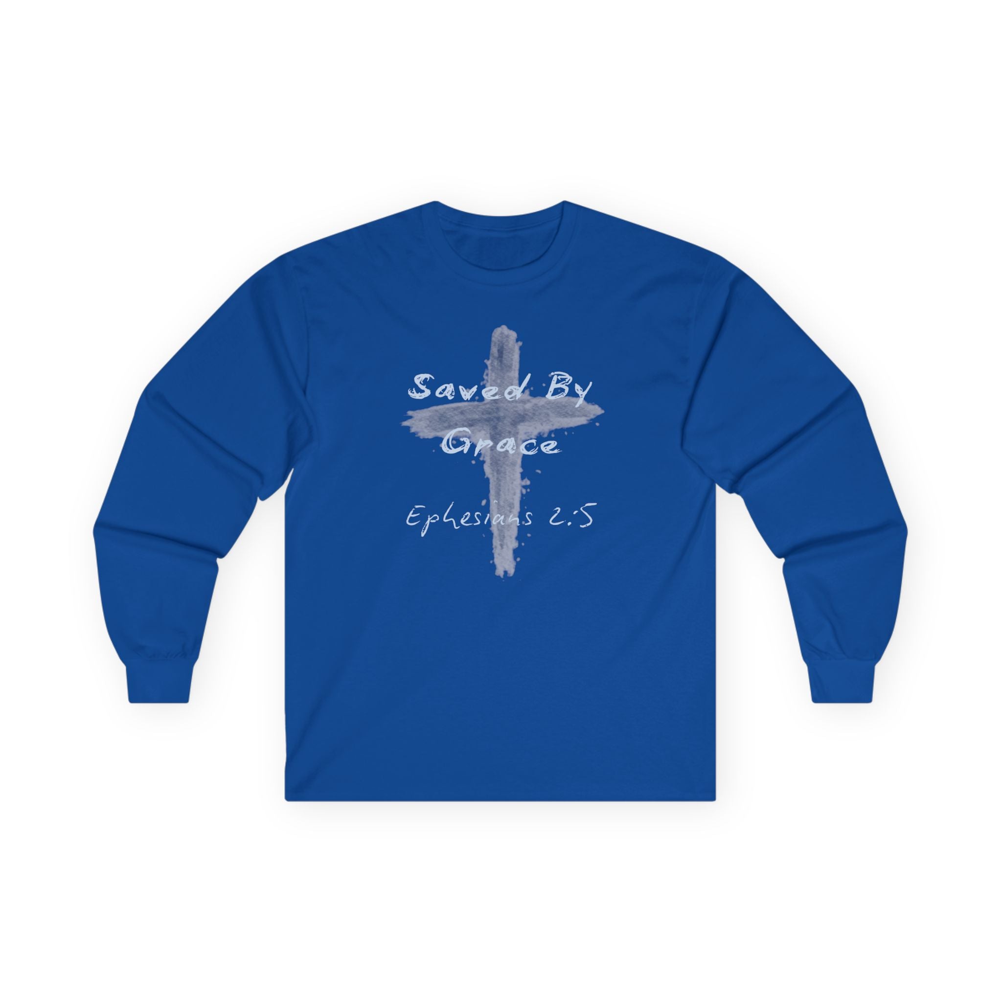 Saved By Grace Cross Design Ephesians 2:5 Long Sleeve Tee
