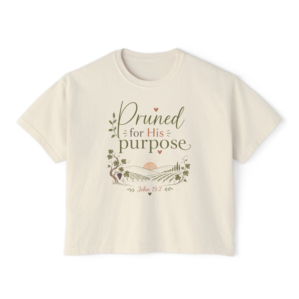 Women’s Boxy Tee — "Pruned for His Purpose" John 15:5