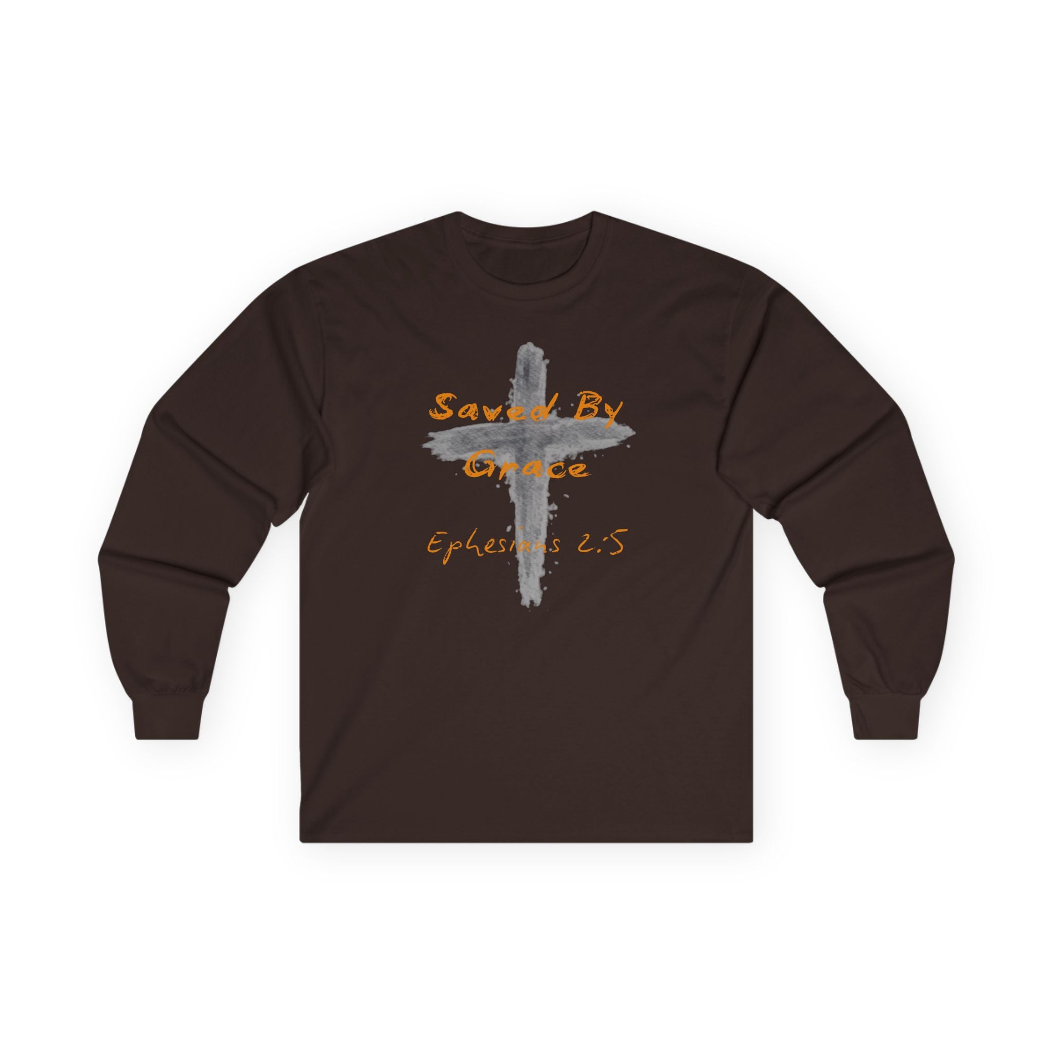 Saved By Grace Cross Design Ephesians 2:5 Long Sleeve Tee