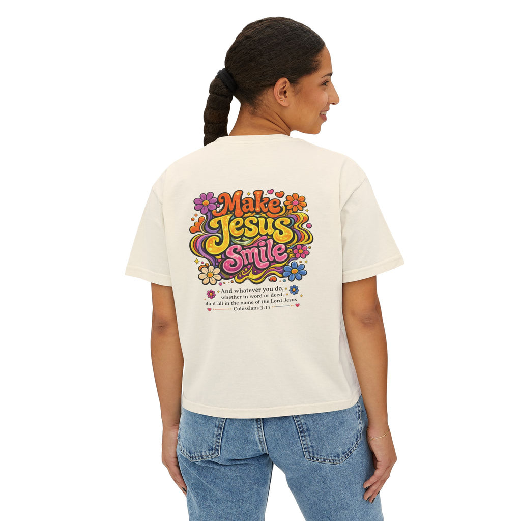 Make Jesus Smile Women's Boxy Tee — Retro Christian Graphic Tee
