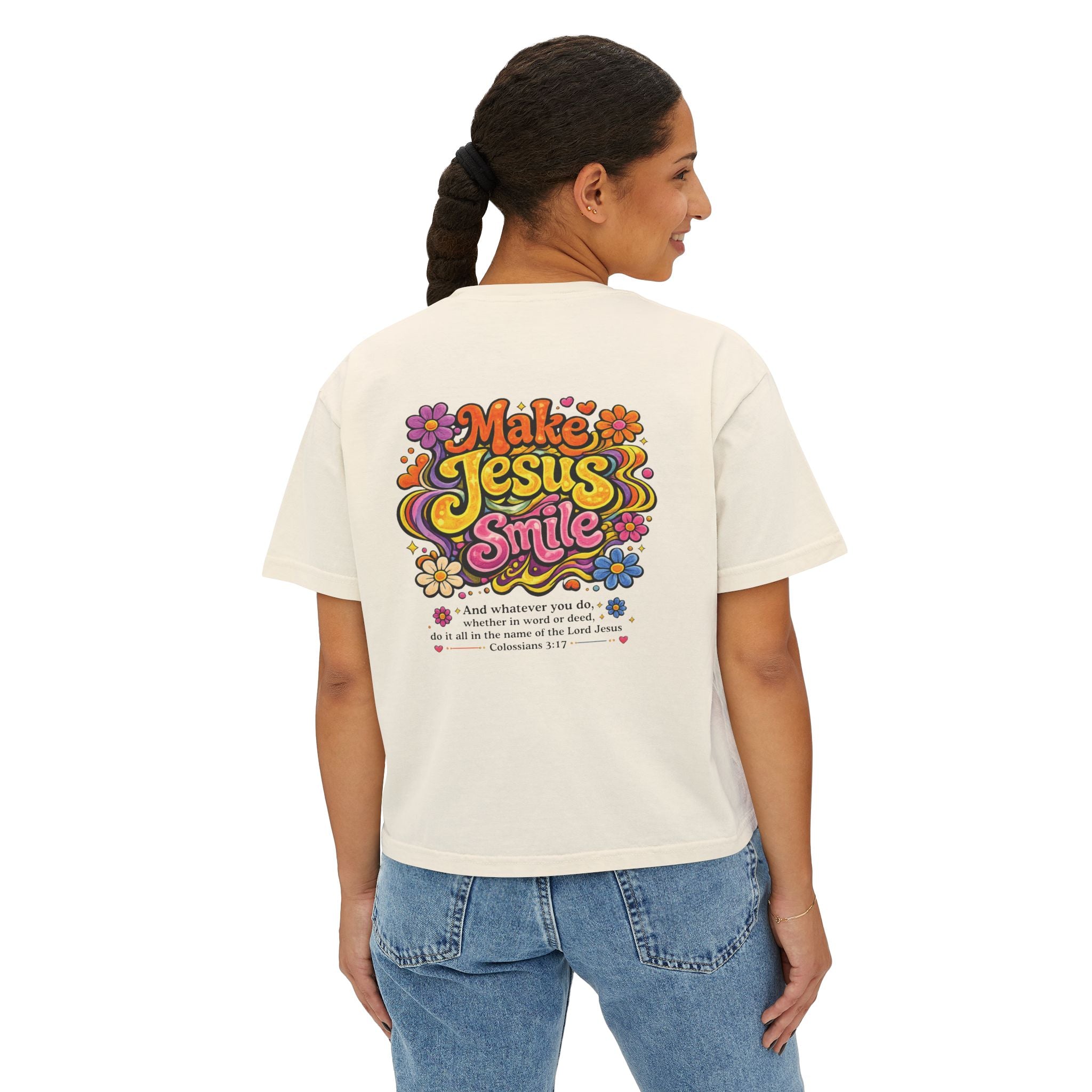 Make Jesus Smile Women's Boxy Tee — Retro Christian Graphic Tee