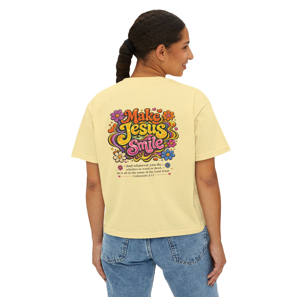 Make Jesus Smile Women's Boxy Tee — Retro Christian Graphic Tee