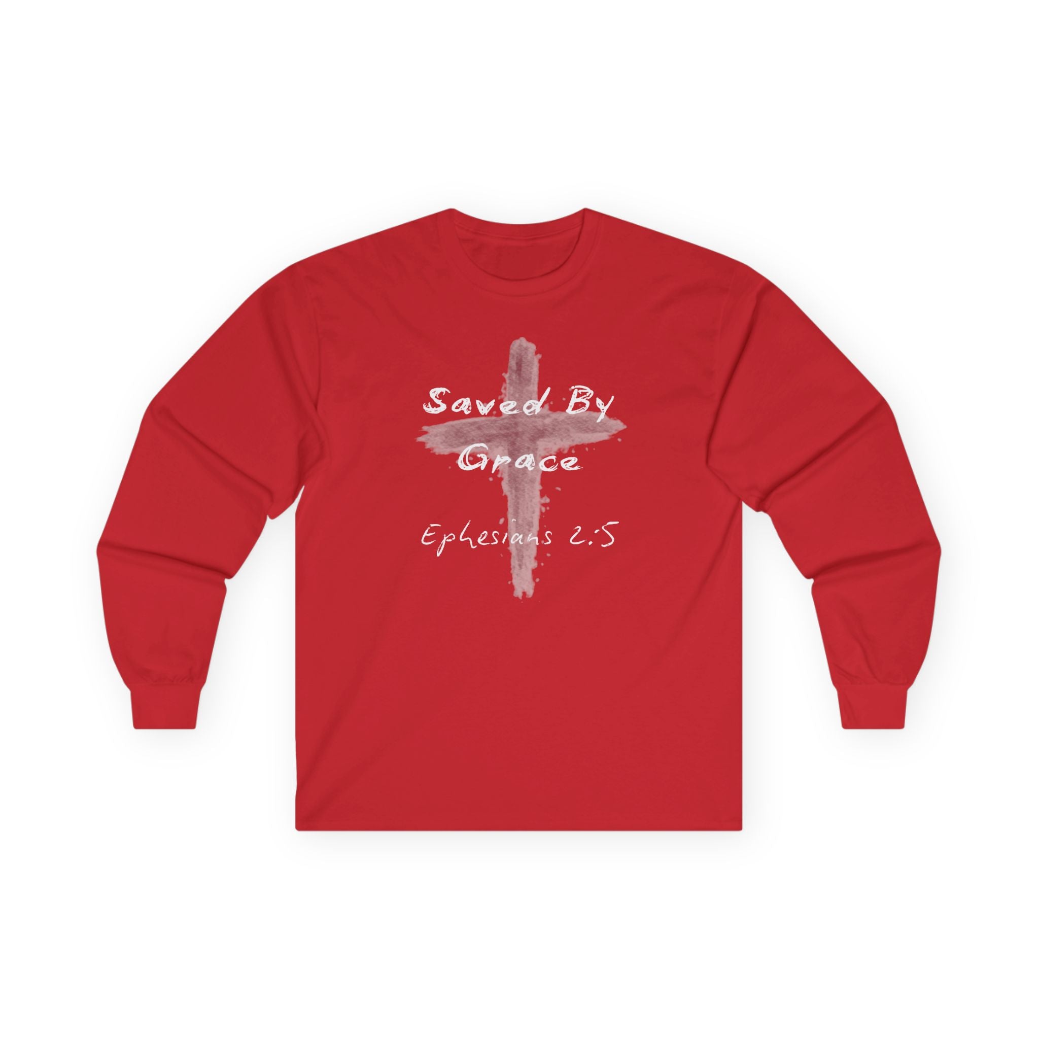 Saved By Grace Cross Design Ephesians 2:5 Long Sleeve Tee