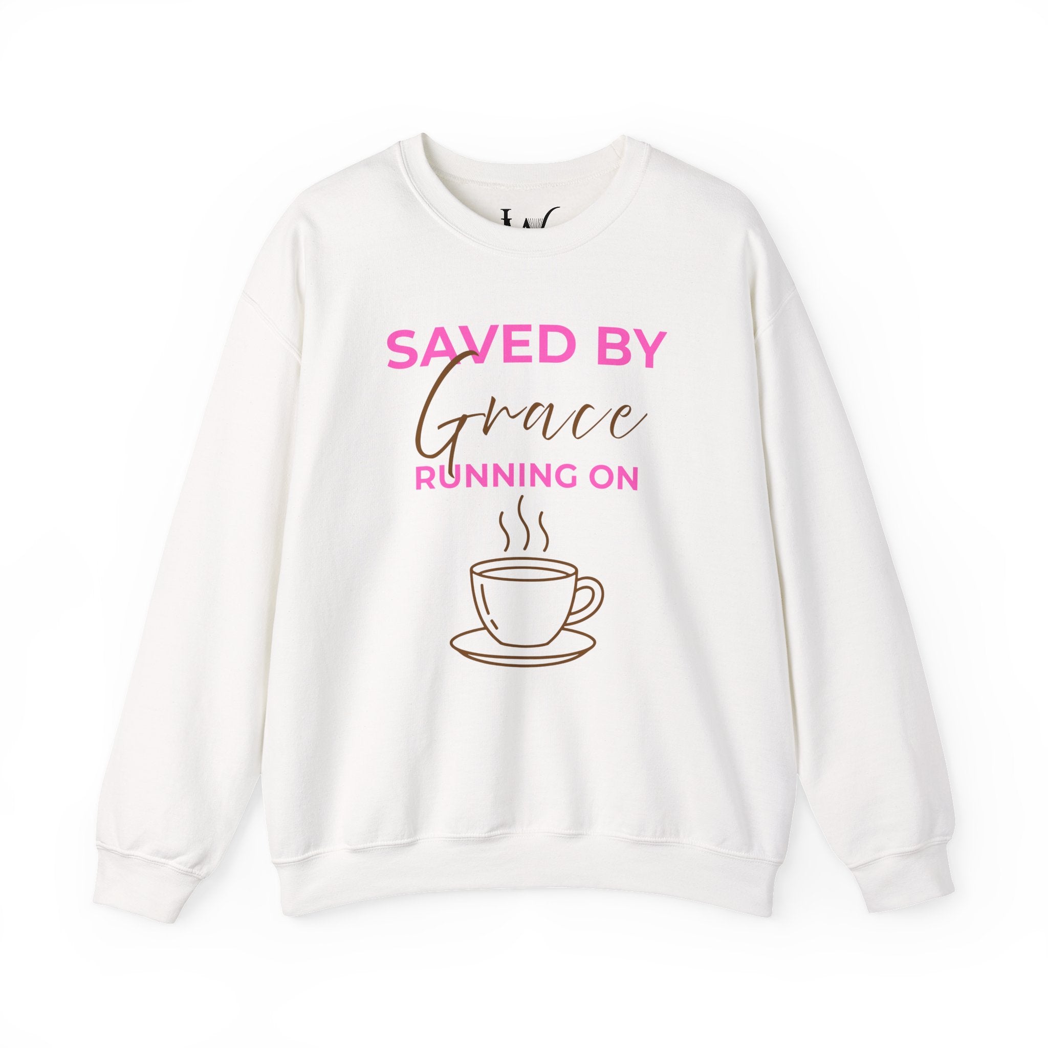 Saved by Grace Running on Coffee Graphic Crewneck Sweatshirt