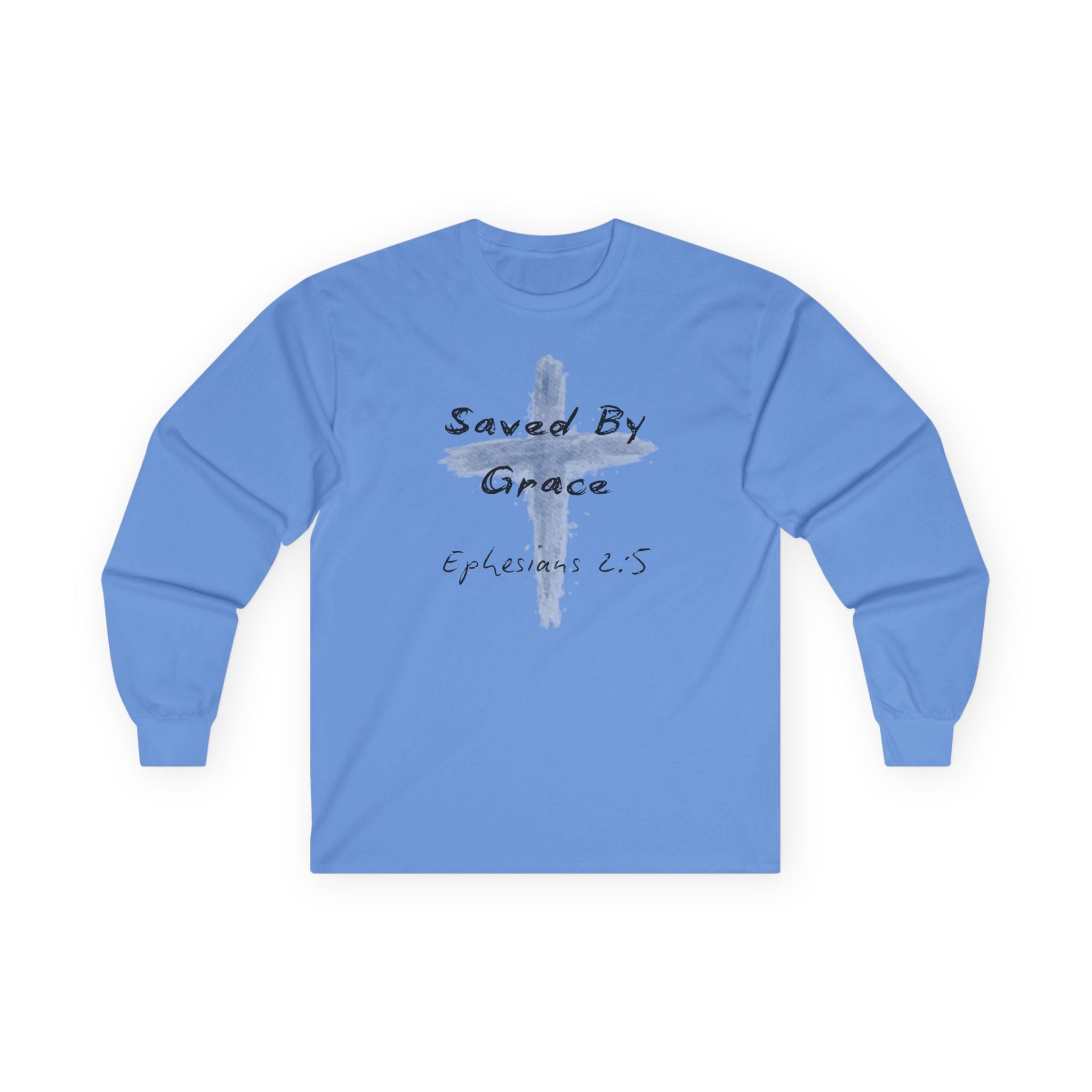 Saved By Grace Cross Design Ephesians 2:5 Long Sleeve Tee