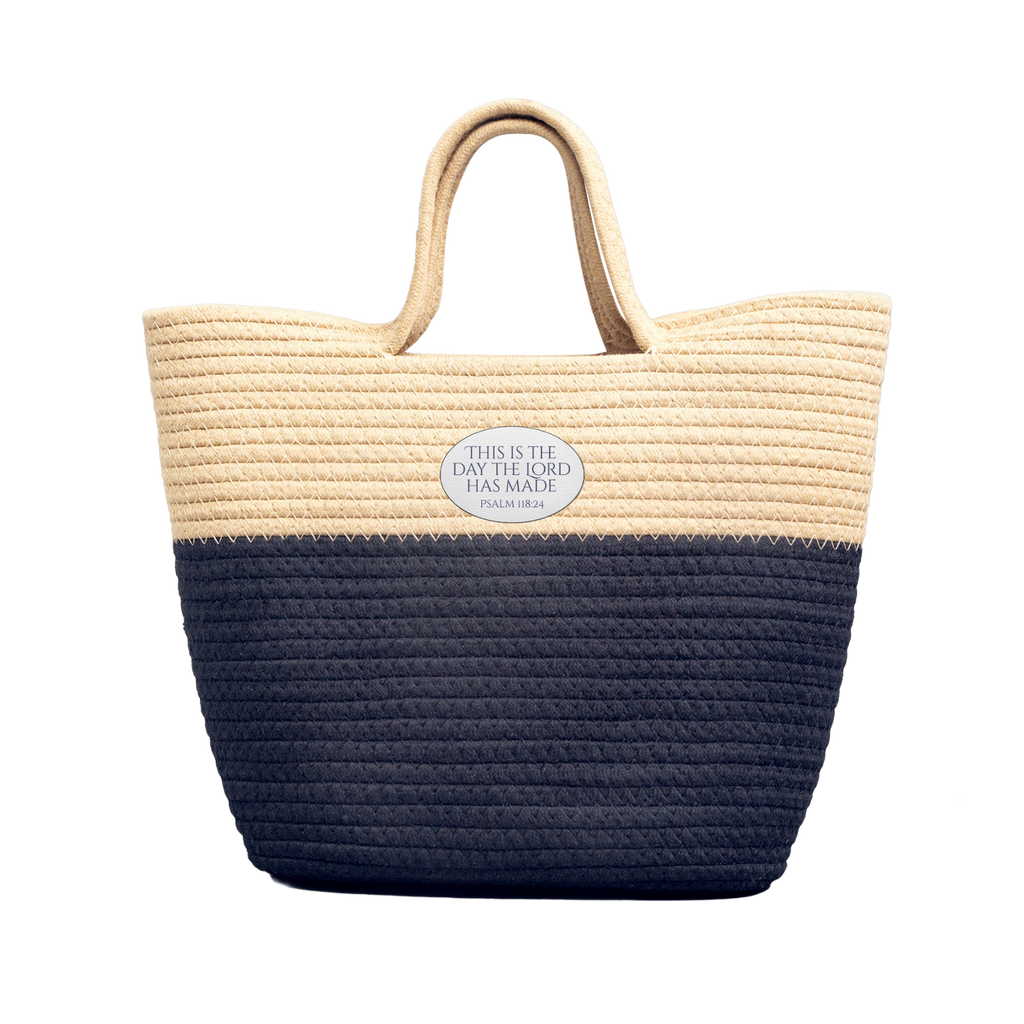 Canvas Patch Straw Tote — “This Is The Day The Lord Has Made” Psalm 118:24