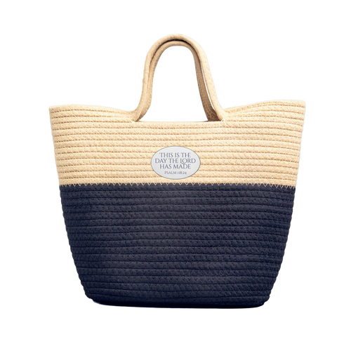 Canvas Patch Straw Tote — “This Is The Day The Lord Has Made” Psalm 118:24