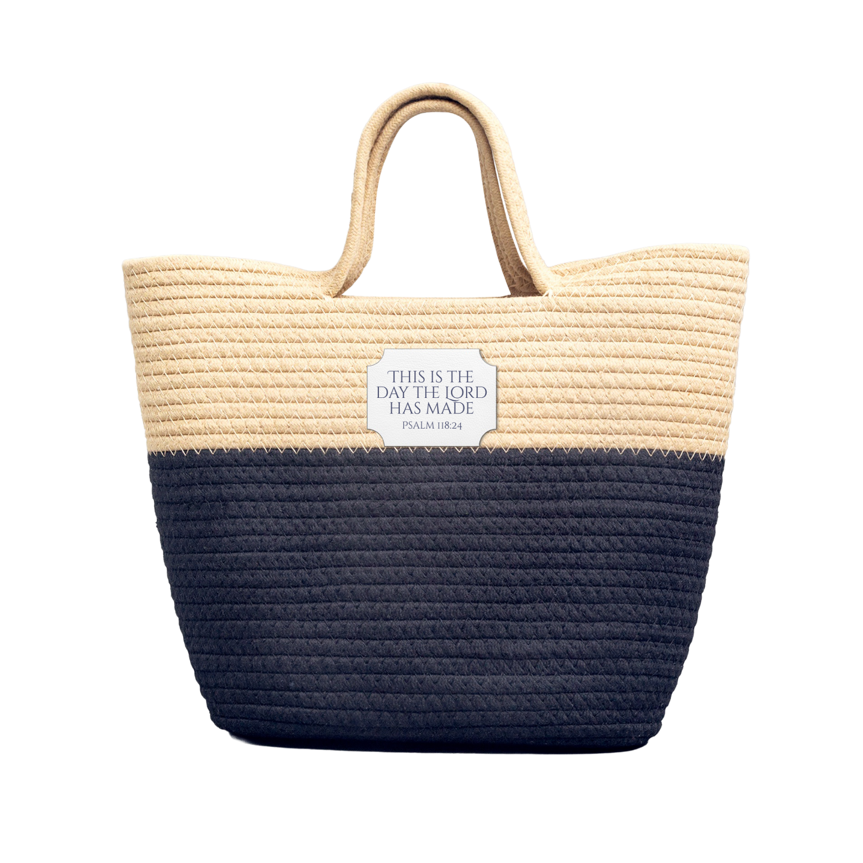 Canvas Patch Straw Tote — This Is The Day The Lord Has Made Psalm 118:24