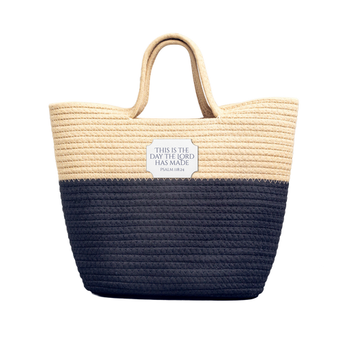 Canvas Patch Straw Tote — This Is The Day The Lord Has Made Psalm 118:24